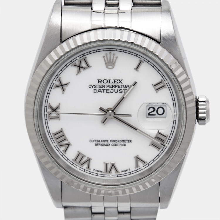 Pre Owned Rolex White 18K White Gold Stainless Steel Datejust 16234 Men's Wristwatch 36 mm