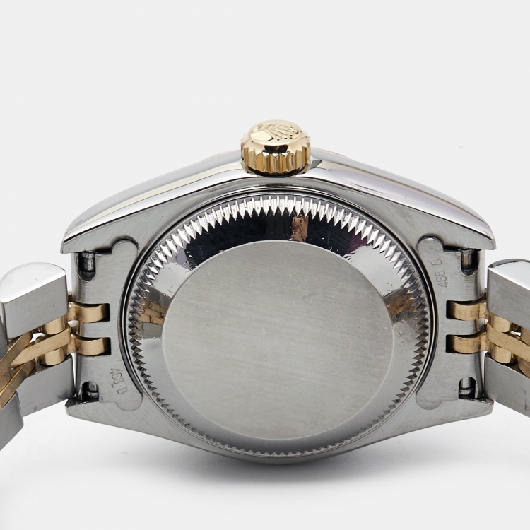 مملوكة مسبقًا Rolex White Diamond 18k Yellow Gold Stainless Steel Datejust 69173 Women's Wristwatch 26 mm