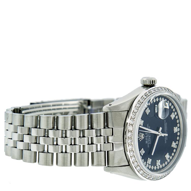 Pre Owned Rolex Black Diamonds and Stainless Steel Datejust Women's Wristwatch 36MM