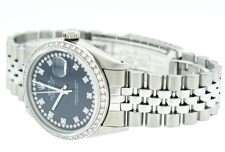 Pre Owned Rolex Black Diamonds and Stainless Steel Datejust Women's Wristwatch 36MM