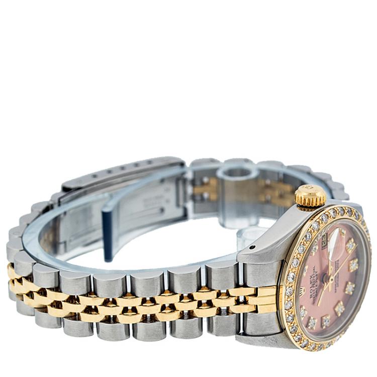 Pre Owned Rolex Pink Diamonds 18K Yellow Gold and Stainless Steel Datejust Women's Wristwatch 26MM