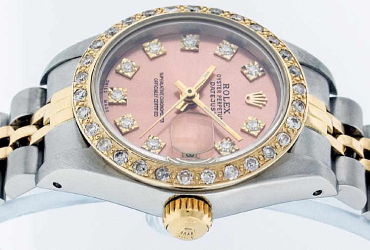 Pre Owned Rolex Pink Diamonds 18K Yellow Gold and Stainless Steel Datejust Women's Wristwatch 26MM