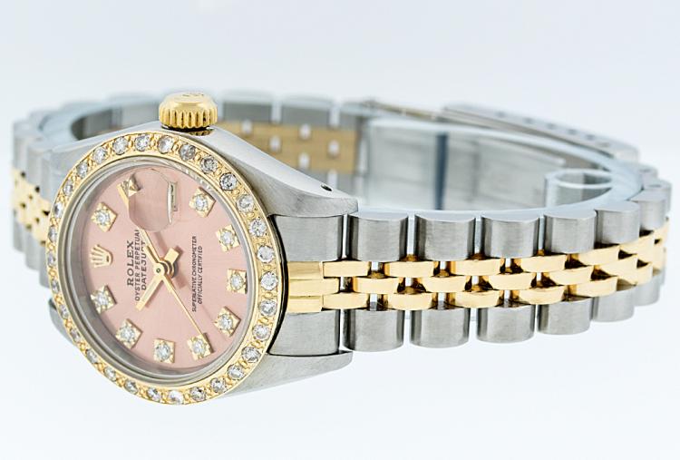 Pre Owned Rolex Pink Diamonds 18K Yellow Gold and Stainless Steel Datejust Women's Wristwatch 26MM