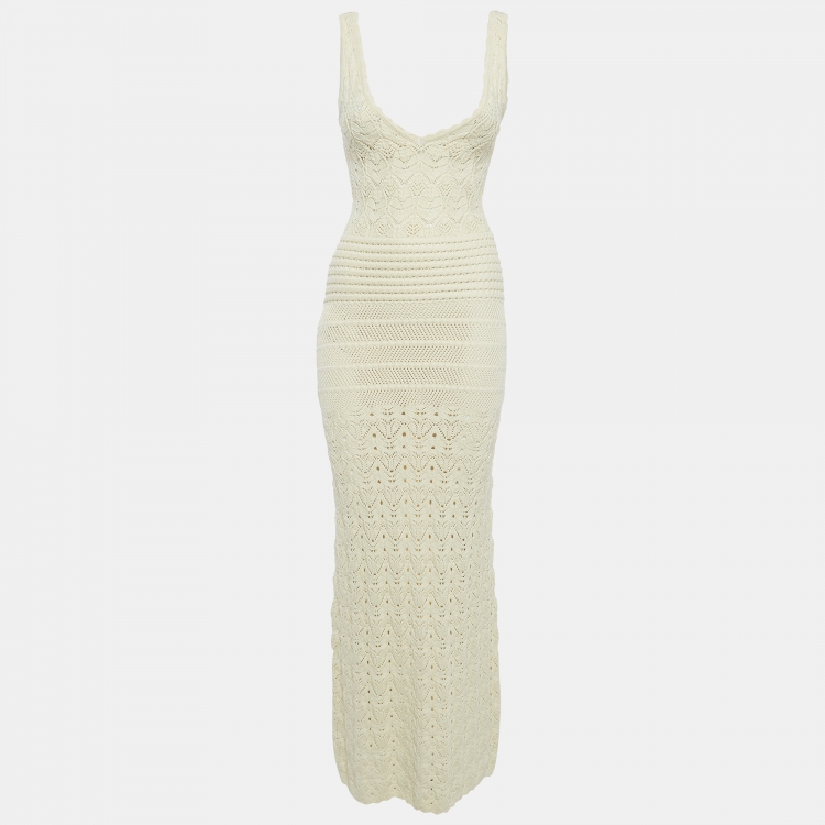 Pre Owned Ronny Kobo Off White Crochet Sadie Maxi Dress S