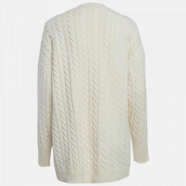 Pre Owned Ronny Kobo Cream Cable Knit Cardigan S