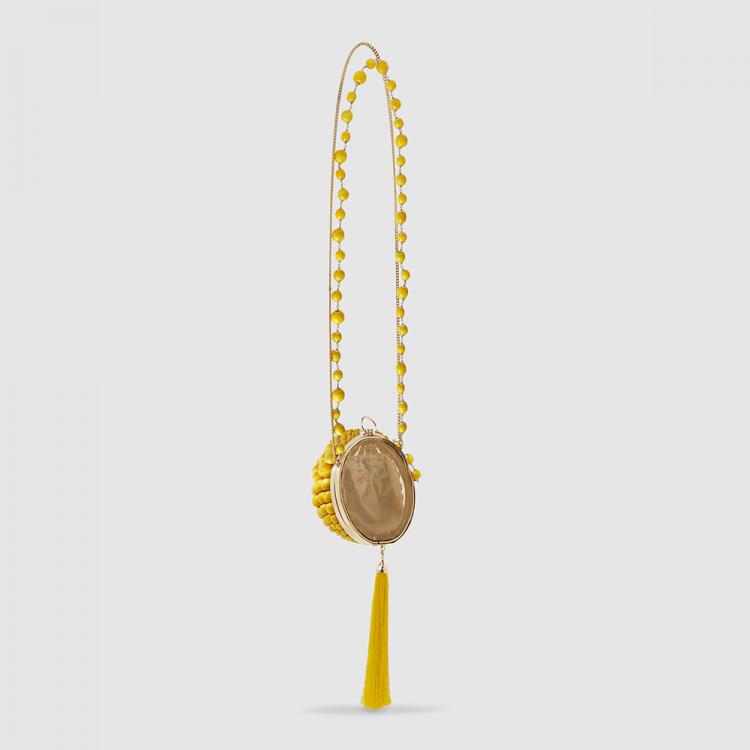Pre Owned Rosantica Yellow Half-Ball Beaded Crossbody Bag One Size