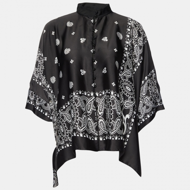 Pre Owned Sacai Black Paisley Print Satin Oversized Blouse S