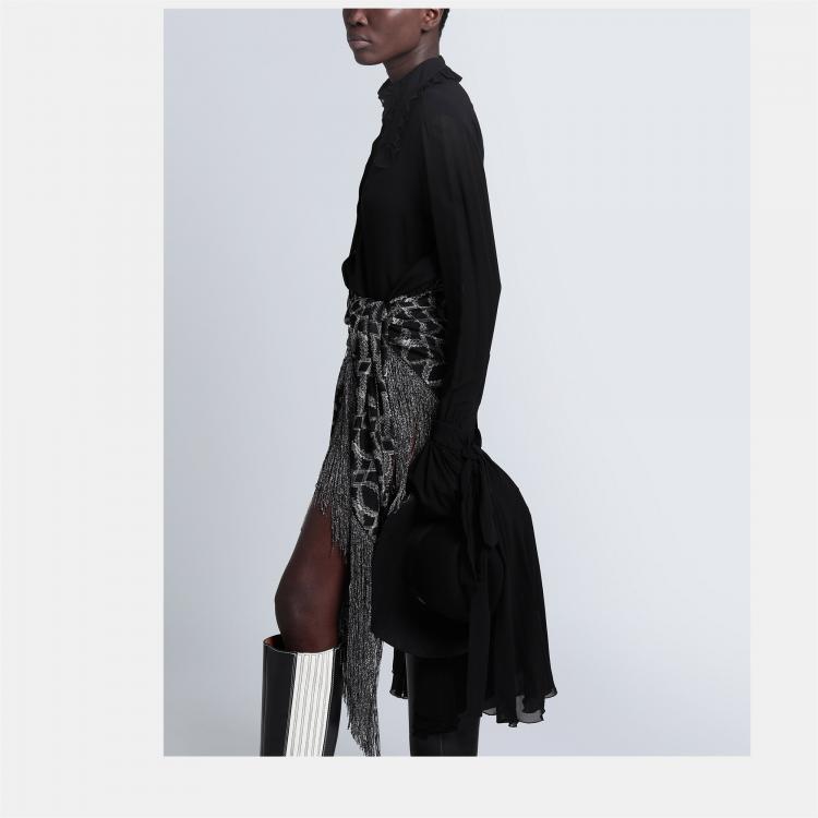 Pre Owned Saint Laurent Paris Black Silk Ruffled Sleeve Blouse S (FR 34)
