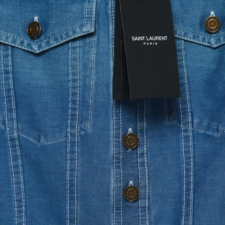Pre Owned Saint Laurent Blue Denim Button Front Bodysuit S