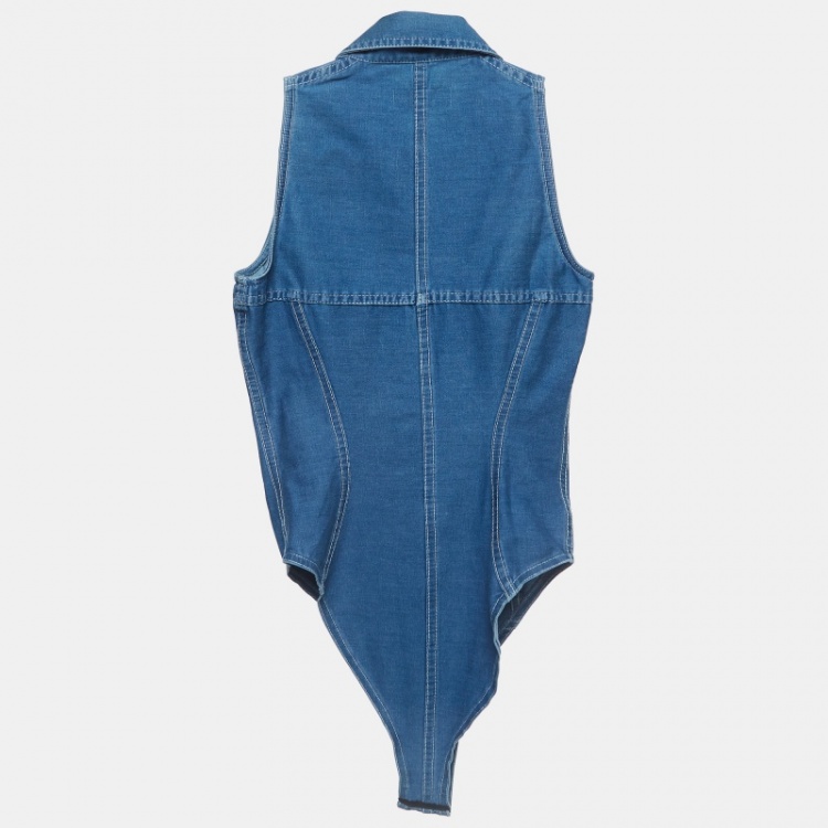Pre Owned Saint Laurent Blue Denim Button Front Bodysuit S