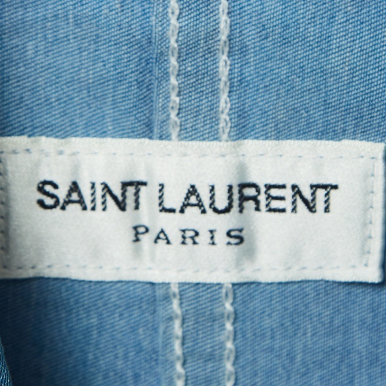 Pre Owned Saint Laurent Blue Denim Button Front Bodysuit S