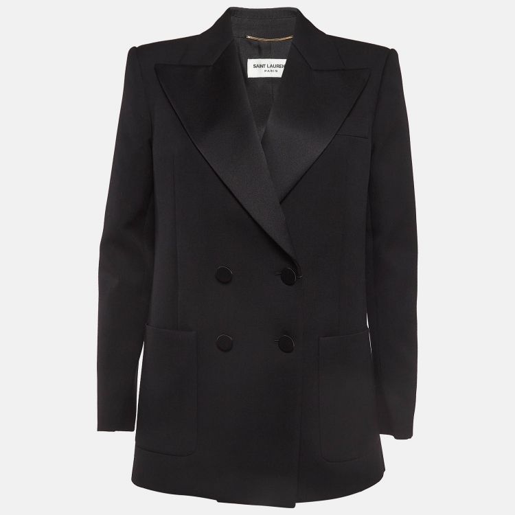 Pre Owned Saint Laurent Paris Black Gabardine Double Breasted Blazer L