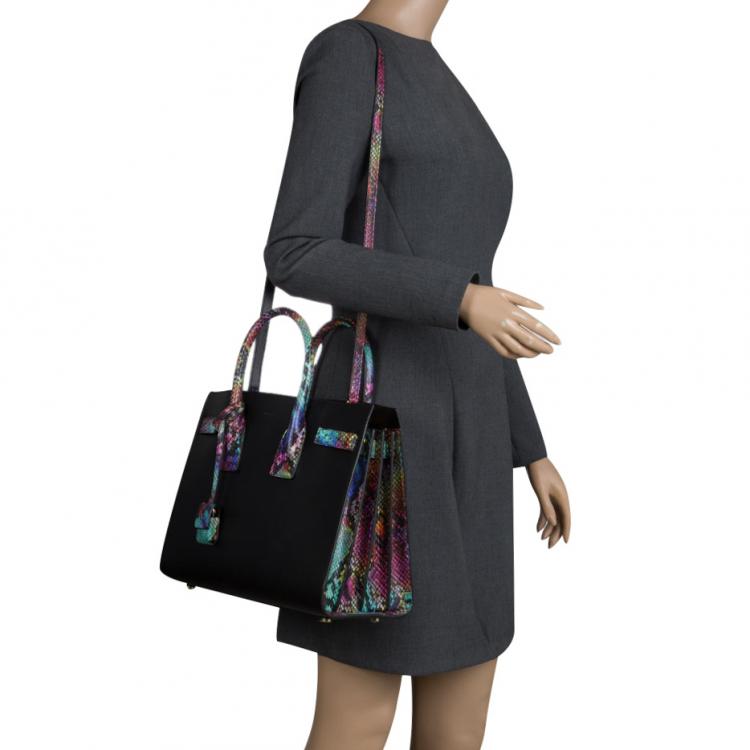 Pre Owned Saint Laurent Paris Black Leather and Python Small Classic Sac De Jour Tote