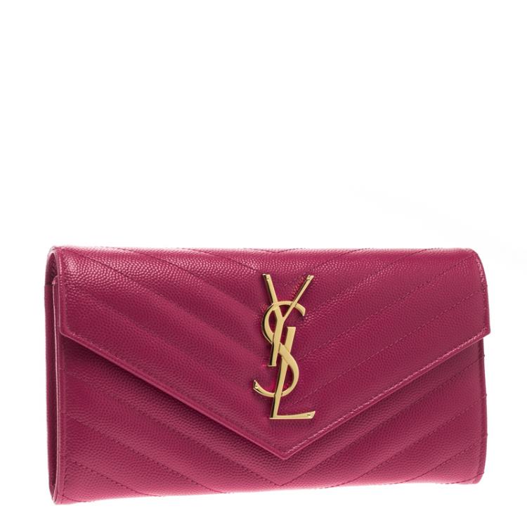 مملوكة مسبقًا Saint Laurent Fuchsia Matelasse Leather Flap Wallet