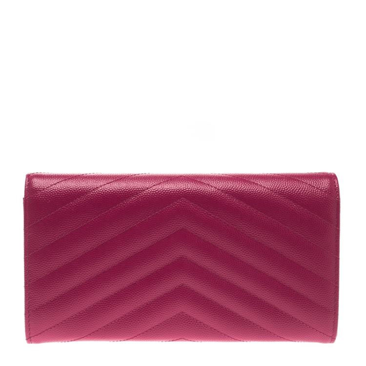 مملوكة مسبقًا Saint Laurent Fuchsia Matelasse Leather Flap Wallet