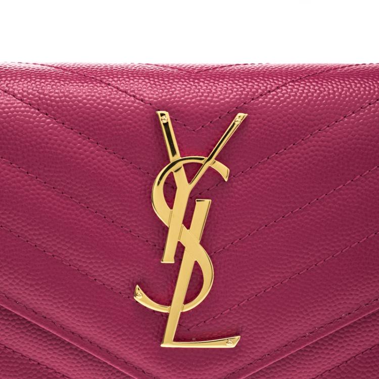مملوكة مسبقًا Saint Laurent Fuchsia Matelasse Leather Flap Wallet