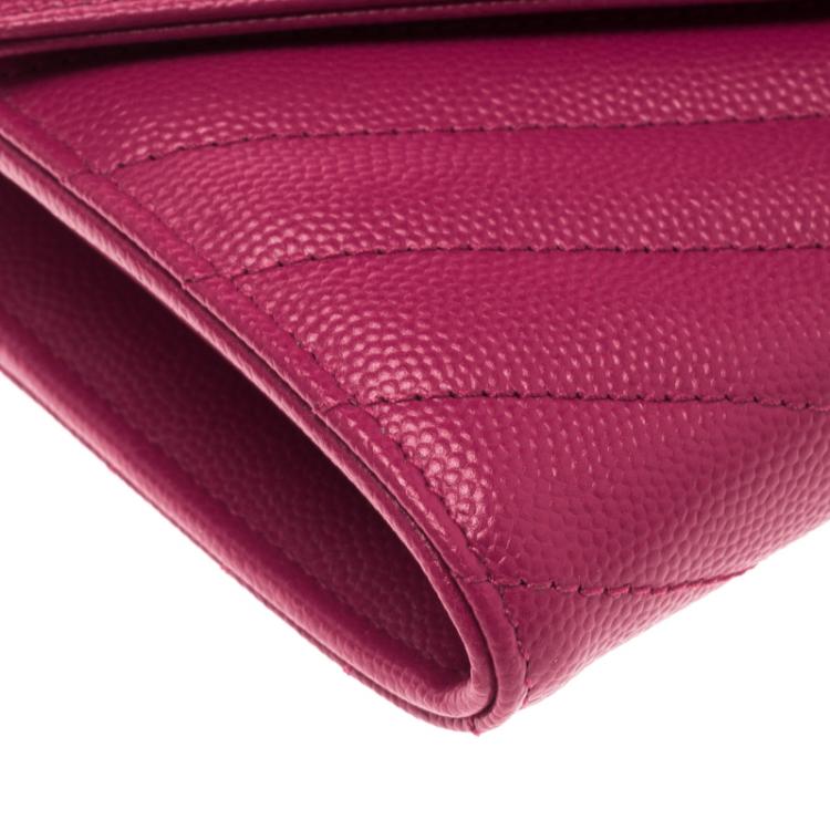 مملوكة مسبقًا Saint Laurent Fuchsia Matelasse Leather Flap Wallet