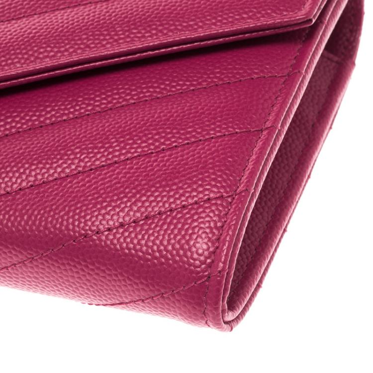 مملوكة مسبقًا Saint Laurent Fuchsia Matelasse Leather Flap Wallet