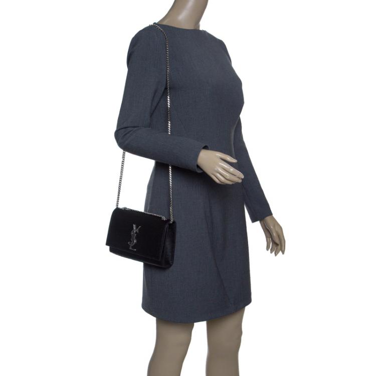 Pre Owned Saint Laurent Black Monogram Leather Small Kate Shoulder Bag