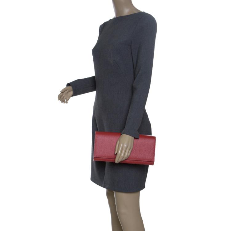 Pre Owned Saint Laurent Hot Pink Monogram Leather Kate Clutch