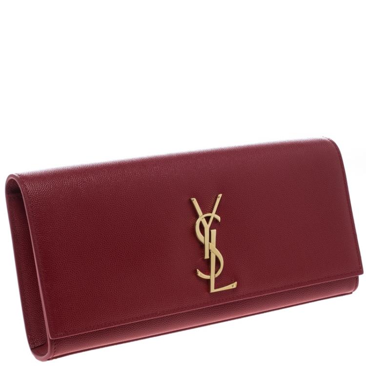 Pre Owned Saint Laurent Hot Pink Monogram Leather Kate Clutch