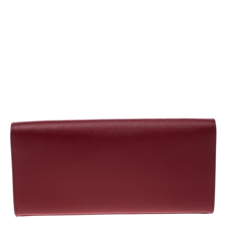 Pre Owned Saint Laurent Hot Pink Monogram Leather Kate Clutch