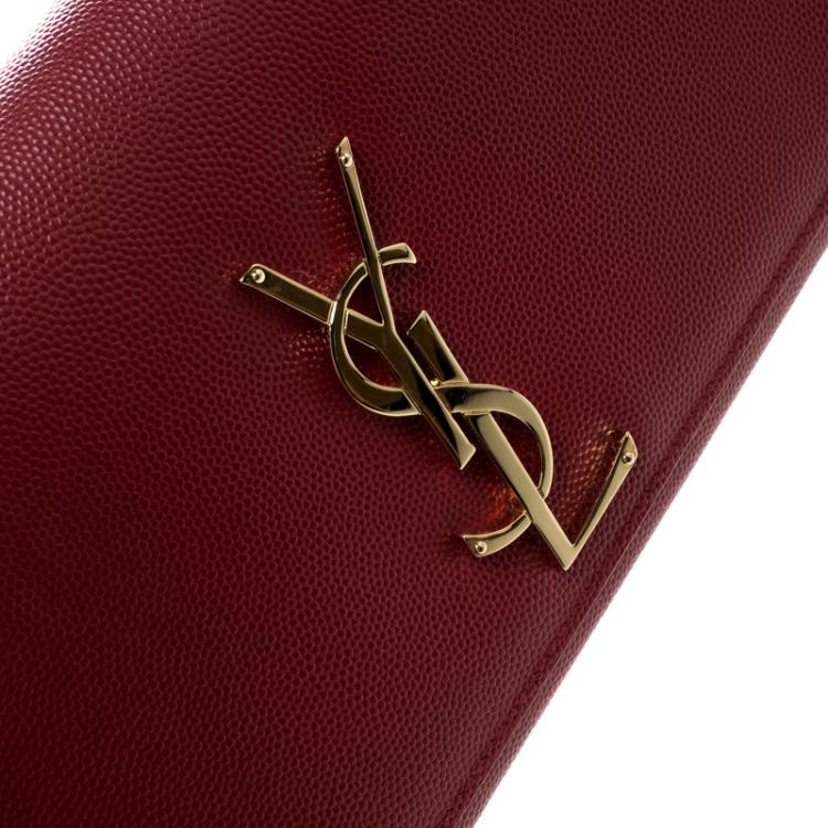 Pre Owned Saint Laurent Hot Pink Monogram Leather Kate Clutch