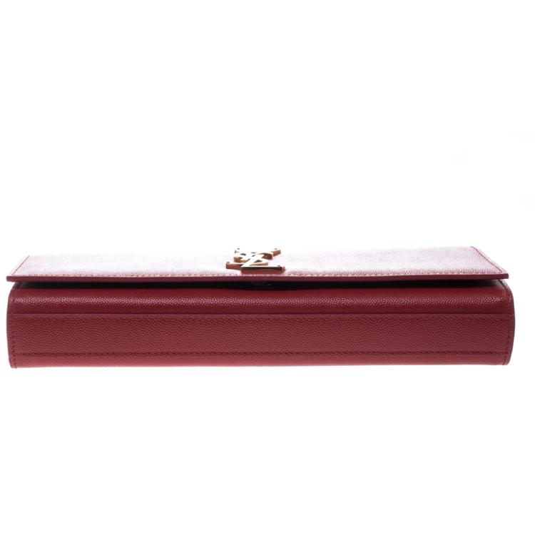 Pre Owned Saint Laurent Hot Pink Monogram Leather Kate Clutch