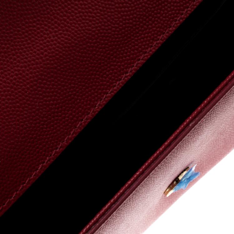 Pre Owned Saint Laurent Hot Pink Monogram Leather Kate Clutch