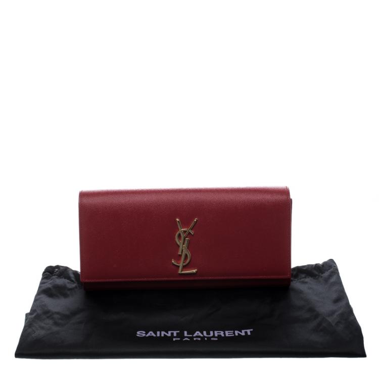 Pre Owned Saint Laurent Hot Pink Monogram Leather Kate Clutch
