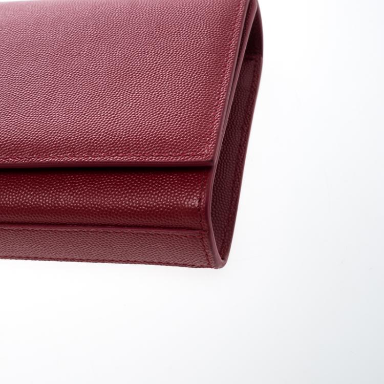 Pre Owned Saint Laurent Hot Pink Monogram Leather Kate Clutch