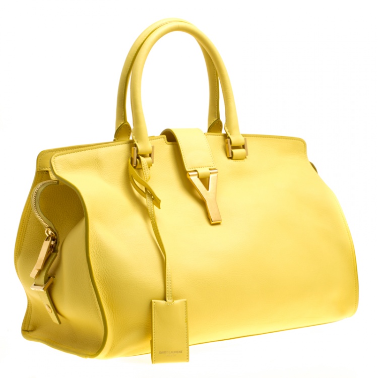 Pre Owned Saint Laurent Yellow Leather Medium Cabas Chyc Tote
