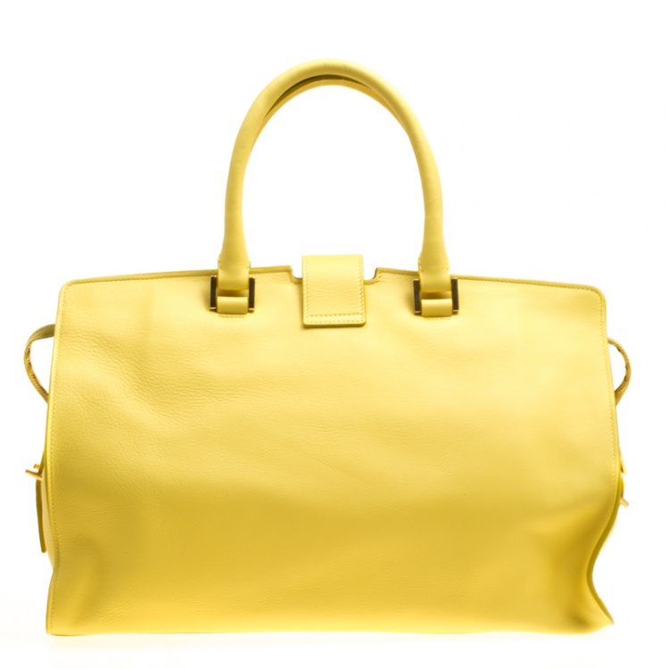 Pre Owned Saint Laurent Yellow Leather Medium Cabas Chyc Tote