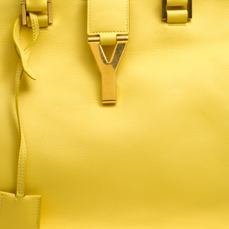 Pre Owned Saint Laurent Yellow Leather Medium Cabas Chyc Tote