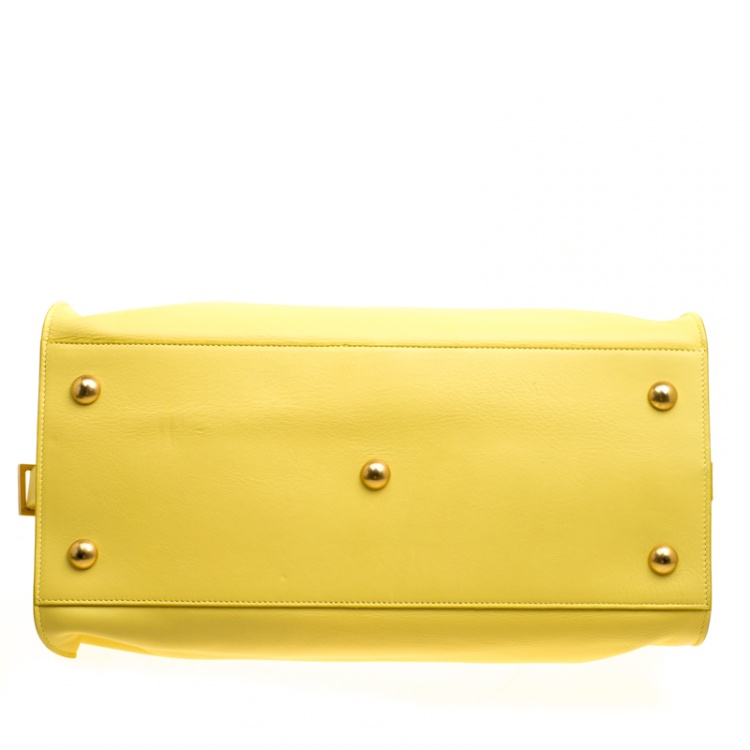Pre Owned Saint Laurent Yellow Leather Medium Cabas Chyc Tote