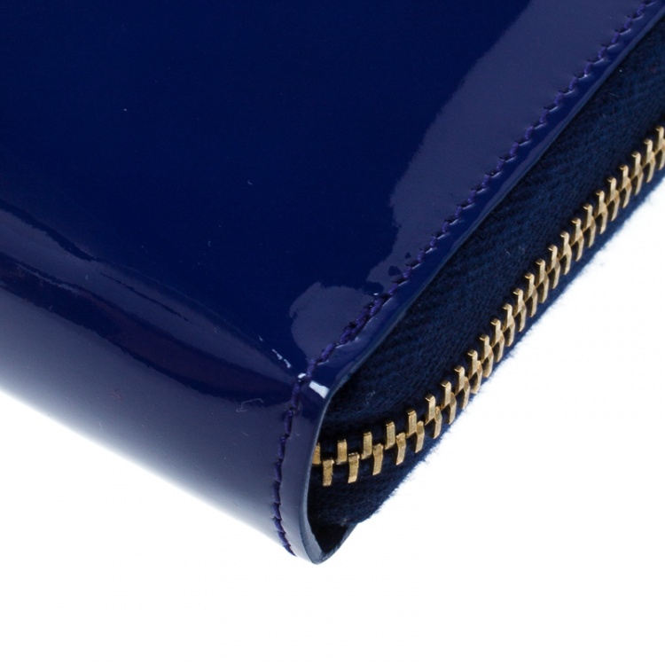 Pre Owned Saint Laurent Paris Blue Patent Leather Zip Around Wallet