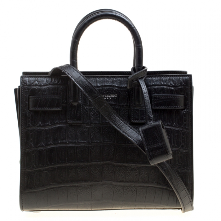 Pre Owned Saint Laurent Black Croc Embossed Leather Nano Classic Sac De Jour Tote