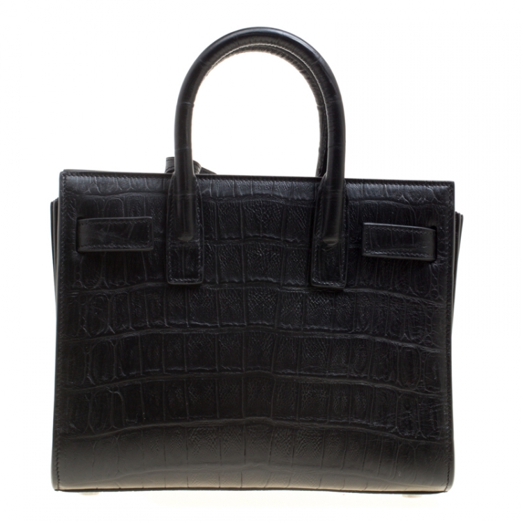 Pre Owned Saint Laurent Black Croc Embossed Leather Nano Classic Sac De Jour Tote