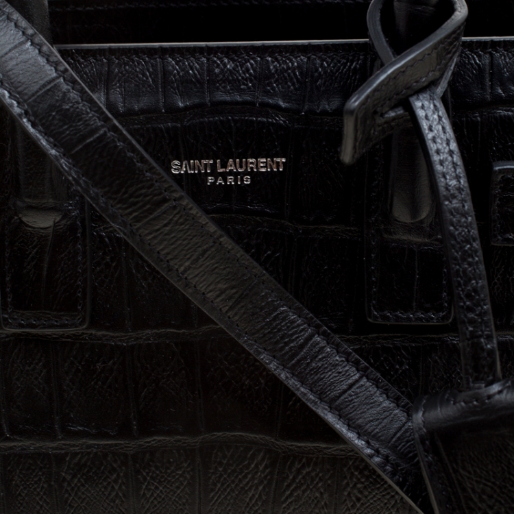 Pre Owned Saint Laurent Black Croc Embossed Leather Nano Classic Sac De Jour Tote