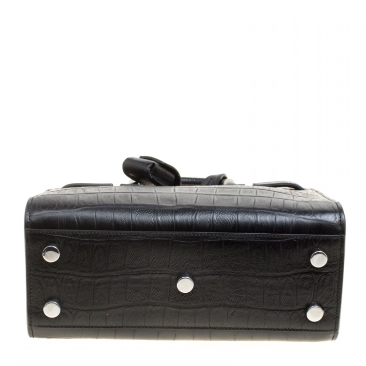 Pre Owned Saint Laurent Black Croc Embossed Leather Nano Classic Sac De Jour Tote
