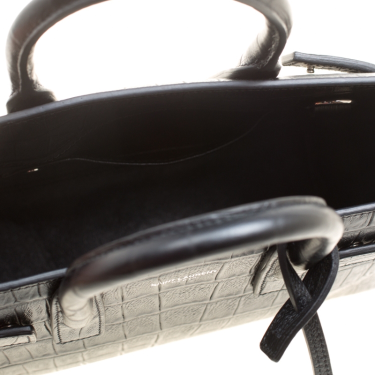 Pre Owned Saint Laurent Black Croc Embossed Leather Nano Classic Sac De Jour Tote