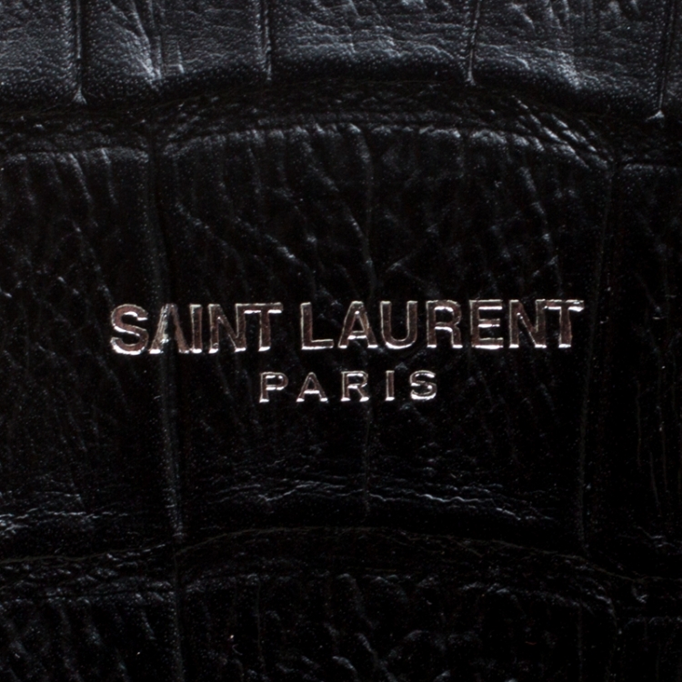 Pre Owned Saint Laurent Black Croc Embossed Leather Nano Classic Sac De Jour Tote