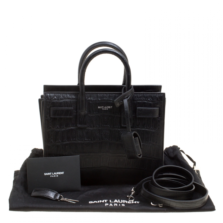 Pre Owned Saint Laurent Black Croc Embossed Leather Nano Classic Sac De Jour Tote
