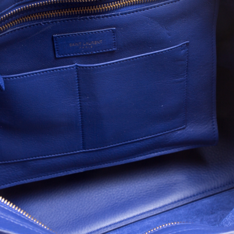 Pre Owned Saint Laurent Blue Leather Medium Cabas Chyc Tote