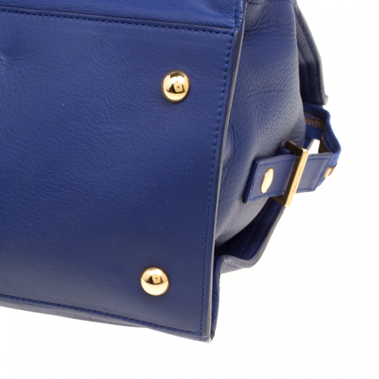 Pre Owned Saint Laurent Blue Leather Medium Cabas Chyc Tote
