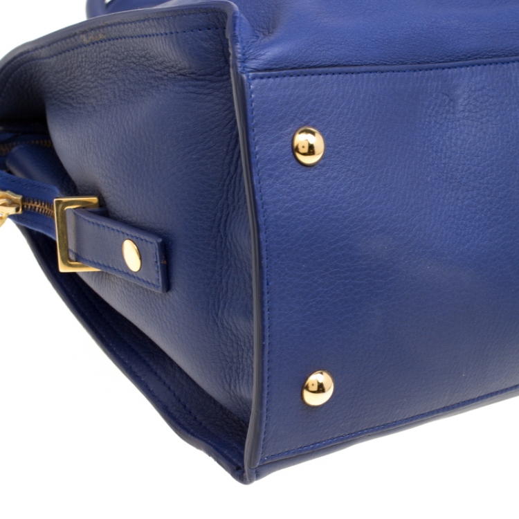 Pre Owned Saint Laurent Blue Leather Medium Cabas Chyc Tote