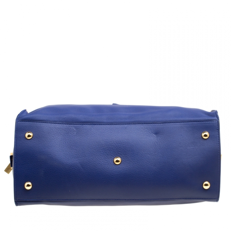 Pre Owned Saint Laurent Blue Leather Medium Cabas Chyc Tote
