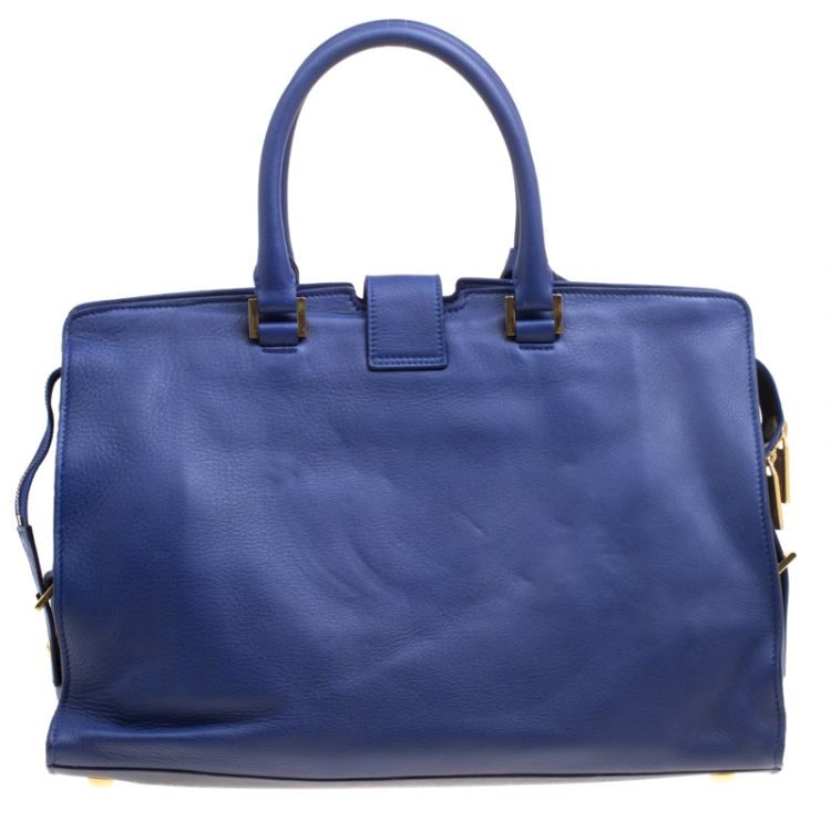 Pre Owned Saint Laurent Blue Leather Medium Cabas Chyc Tote
