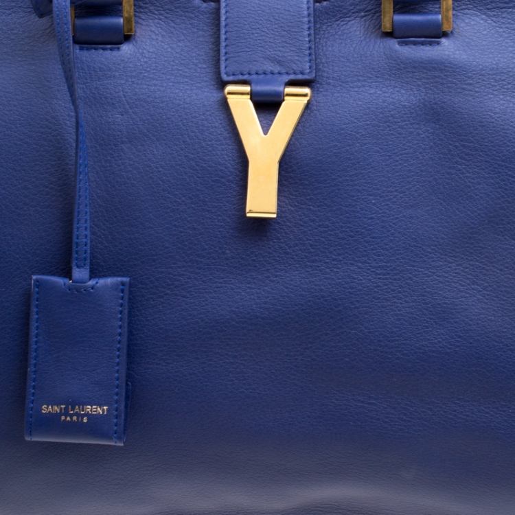 Pre Owned Saint Laurent Blue Leather Medium Cabas Chyc Tote