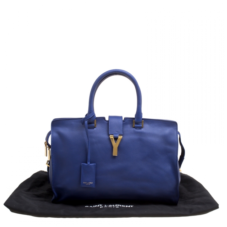 Pre Owned Saint Laurent Blue Leather Medium Cabas Chyc Tote